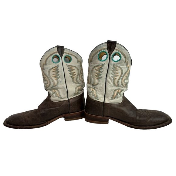 JUSTIN Bent Rail Boots BR313 Brown White w Turquoise Western Square Toe Mens 11 - Picture 5 of 14